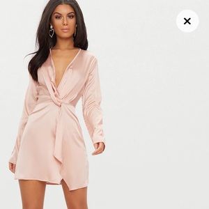 Nude pink satin material mini dress